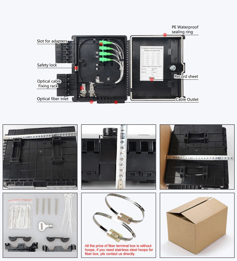 Indoor/Outdoor 8 16 24 Cores/Ports ABS Fdb Nap FTTH Wall Mount Splitter Mini Plastic Box Fiber Optic/Optical Cable Distribution Terminal Box