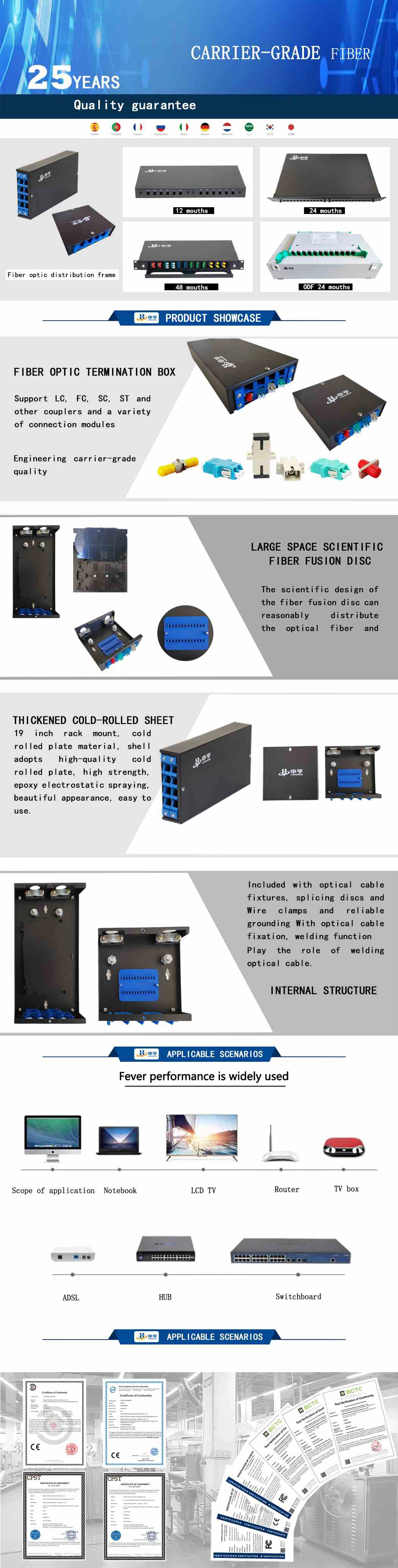 Inch Rack Mount Fibre Distribution Frame Box/4/8core Fiber Optical Patch Panel