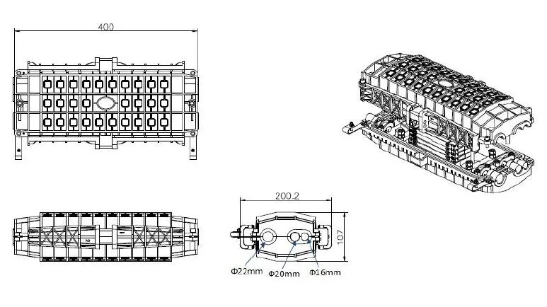 48fibers Aerial Hanged or Wall Mounted Inline Horizontal Type Fiber Optic Splice Joint Closure