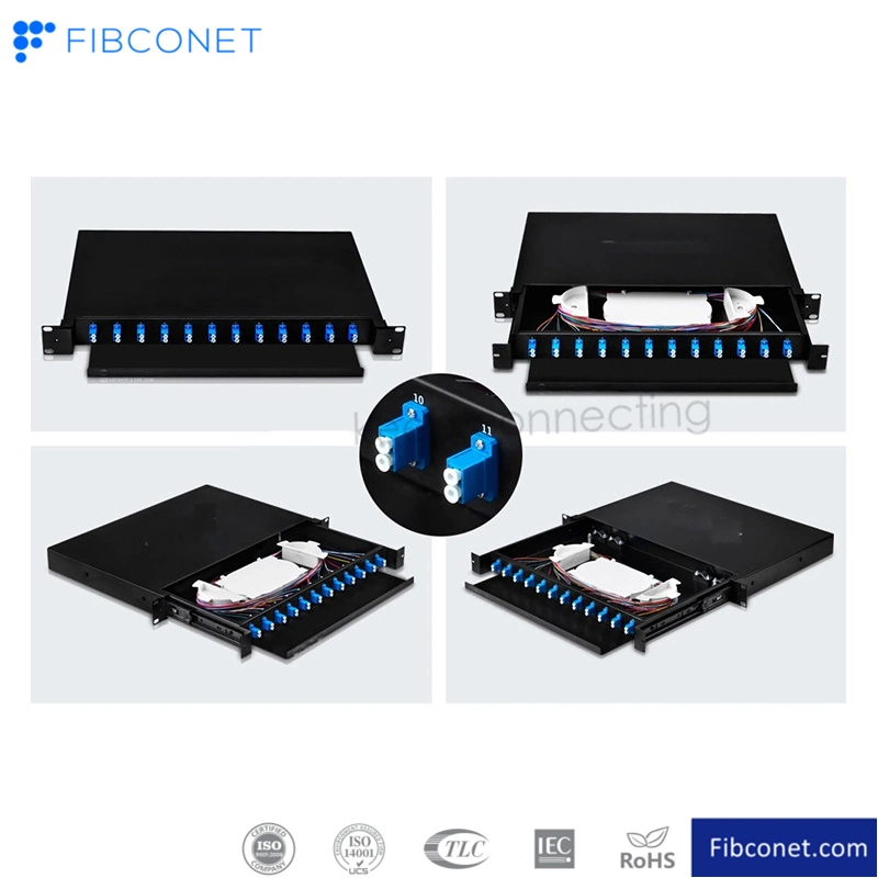 FTTH Drawer Type 12 24 Fibers Fiber Optic Duplex LC Patch Panel